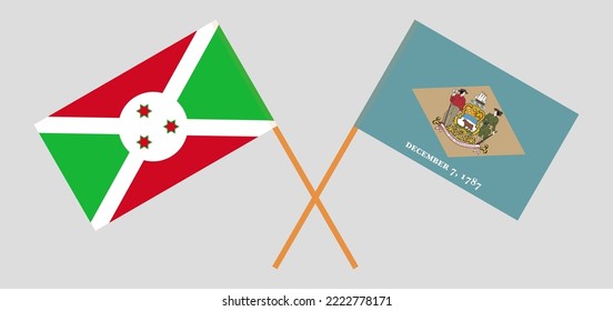 Crossed flags of Burundi and The State of Delaware. Official colors. Correct proportion. Vector illustration
