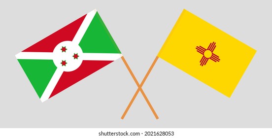Crossed flags of Burundi and the State of New Mexico. Official colors. Correct proportion