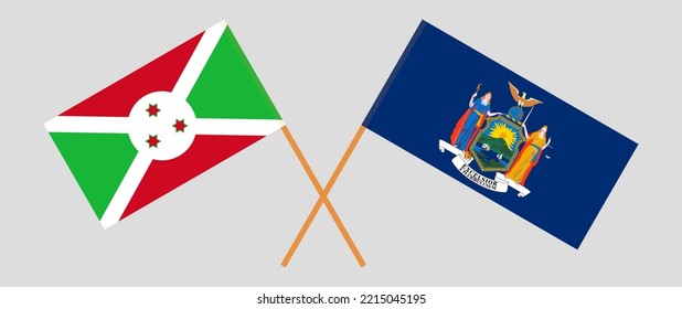 Banderas cruzadas de Burundi y El Estado de Nueva York. Colores oficiales. Proporción correcta. Ilustración del vector
