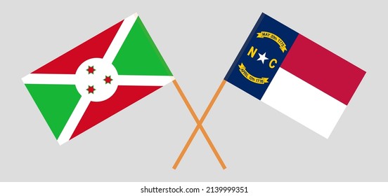 Crossed flags of Burundi and The State of North Carolina. Official colors. Correct proportion. Vector illustration

