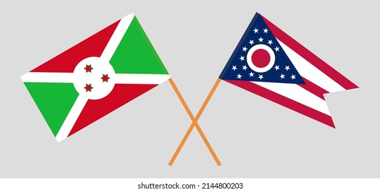 Crossed flags of Burundi and the State of Ohio. Official colors. Correct proportion. Vector illustration
