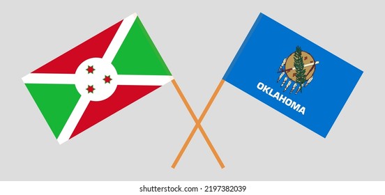 Crossed flags of Burundi and The State of Oklahoma. Official colors. Correct proportion. Vector illustration
