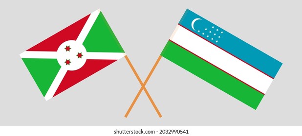 Crossed flags of Burundi and Uzbekistan. Official colors. Correct proportion