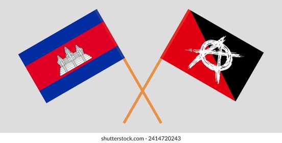 Crossed flags of Cambodia and anarchy. Official colors. Correct proportion. Vector illustration
