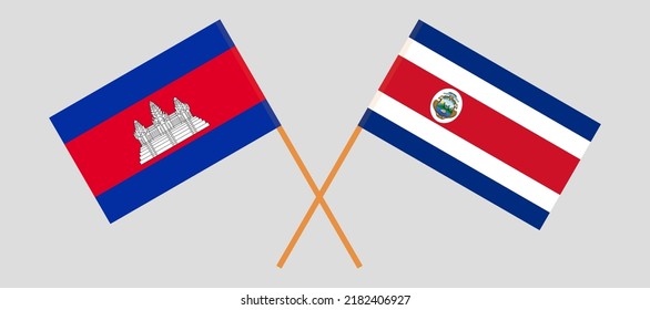 Crossed flags of Cambodia and Costa Rica. Official colors. Correct proportion. Vector illustration
