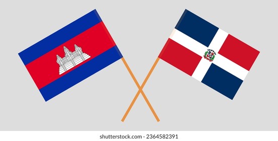 Crossed flags of Cambodia and Dominican Republic. Official colors. Correct proportion. Vector illustration
