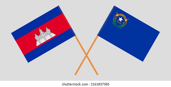 Crossed flags of Cambodia and The State of Nevada. Official colors. Correct proportion. Vector illustration
