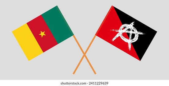 Crossed flags of Cameroon and anarchy. Official colors. Correct proportion. Vector illustration
