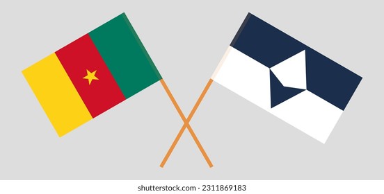 Crossed flags of Cameroon and Antarctica. Official colors. Correct proportion. Vector illustration
