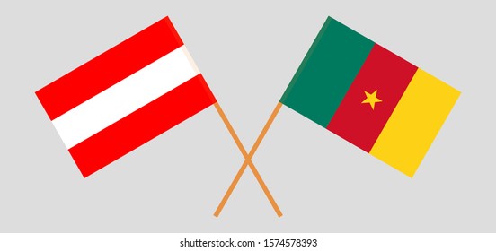 Crossed flags of Cameroon and Austria. Official colors. Correct proportion. Vector illustration
