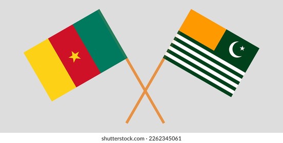 Crossed flags of Cameroon and Azad Kashmir. Official colors. Correct proportion. Vector illustration
