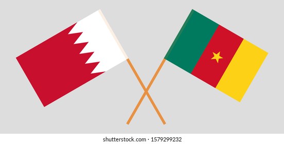 Crossed flags of Cameroon and Bahrain. Official colors. Correct proportion. Vector illustration
