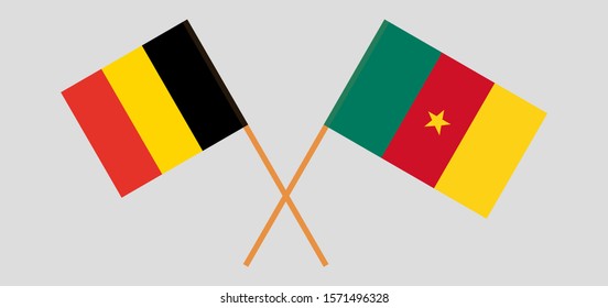 Crossed flags of Cameroon and Belgium. Official colors. Correct proportion. Vector illustration
