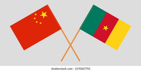Crossed flags of Cameroon and China. Official colors. Correct proportion. Vector illustration
