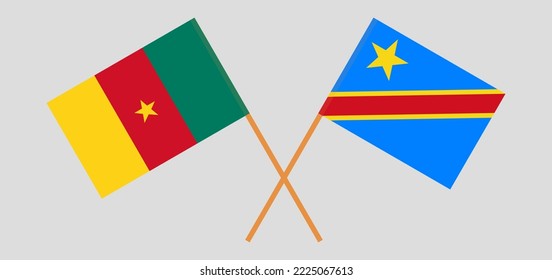 Crossed flags of Cameroon and Democratic Republic of the Congo. Official colors. Correct proportion. Vector illustration
