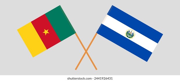 Crossed flags of Cameroon and El Salvador. Official colors. Correct proportion. Vector illustration
