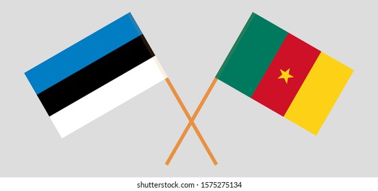 Crossed flags of Cameroon and Estonia. Official colors. Correct proportion. Vector illustration
