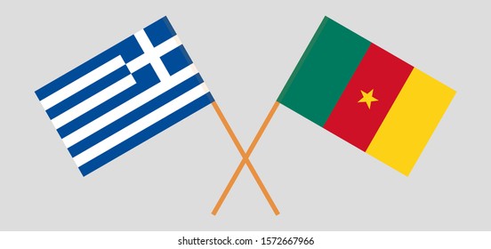 Crossed flags of Cameroon and Greece. Official colors. Correct proportion. Vector illustration

