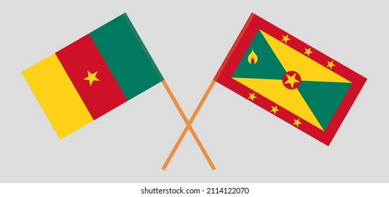Banderas cruzadas de Camerún y Granada. Colores oficiales. Proporción correcta. Ilustración del vector
