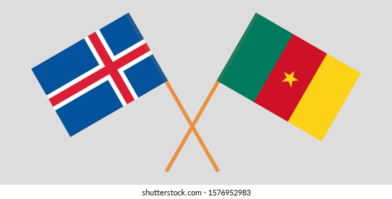 Crossed flags of Cameroon and Iceland. Official colors. Correct proportion. Vector illustration
