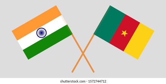 Crossed flags of Cameroon and India. Official colors. Correct proportion. Vector illustration
