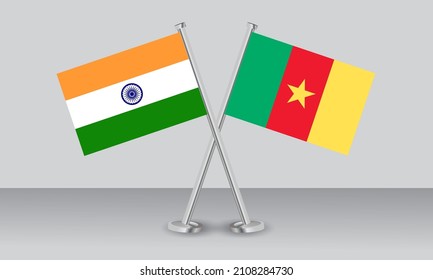 Gekreuzte Flaggen Kameruns und Indiens. Offizielle Farben. Richtiger Anteil. Banner-Design
