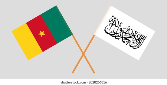 Banderas cruzadas de Camerún y Emirato Islámico de Afganistán. Colores oficiales. Proporción correcta