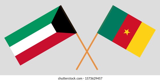 Crossed flags of Cameroon and Kuwait. Official colors. Correct proportion. Vector illustration