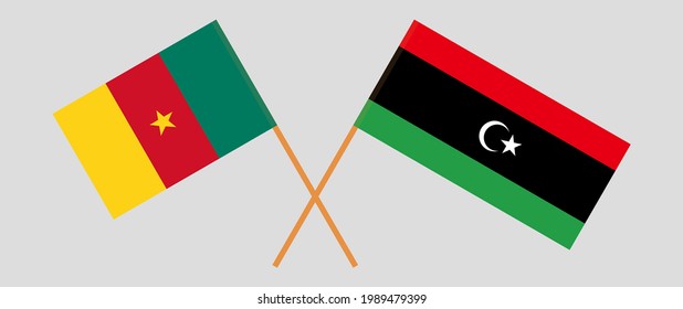 Crossed flags of Cameroon and Libya. Official colors. Correct proportion