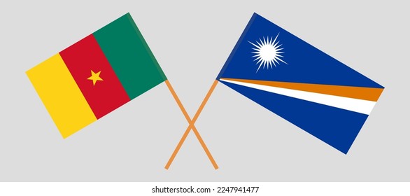 Gekreuzte Flaggen von Kamerun und Marshallinseln. Offizielle Farben. Richtiger Anteil. Vektorgrafik
