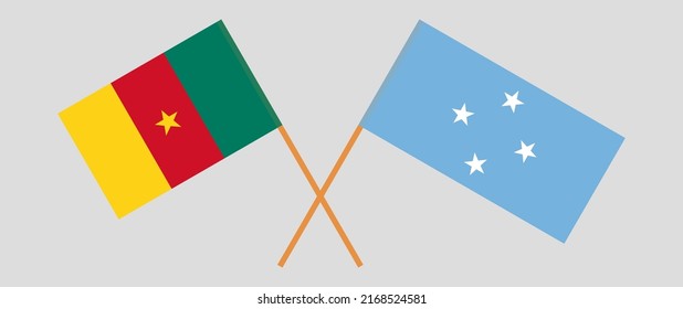 Crossed flags of Cameroon and Micronesia. Official colors. Correct proportion. Vector illustration
