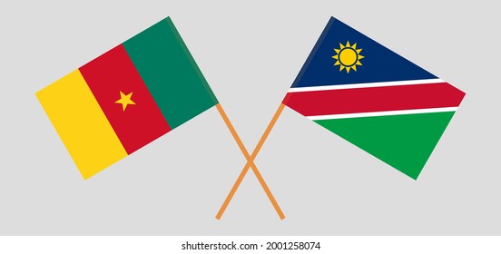 Crossed flags of Cameroon and Namibia. Official colors. Correct proportion