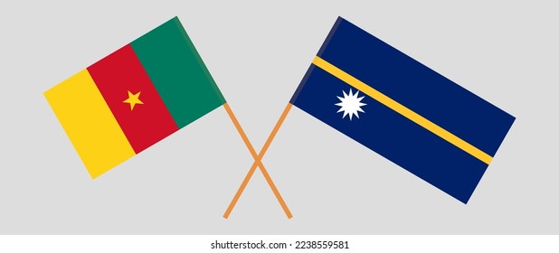 Crossed flags of Cameroon and Nauru. Official colors. Correct proportion. Vector illustration
