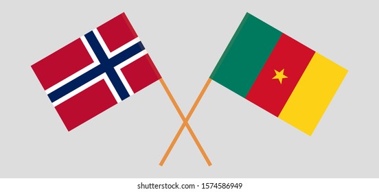 Crossed flags of Cameroon and Norway. Official colors. Correct proportion. Vector illustration
