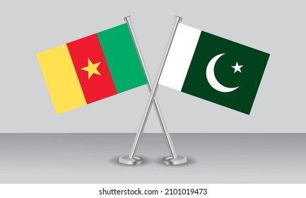 Crossed flags of Cameroon and Pakistan. Official colors. Correct proportion. Banner design