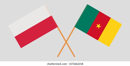 Crossed flags of Cameroon and Poland. Official colors. Correct proportion. Vector illustration

