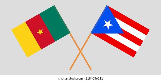 Crossed flags of Cameroon and Puerto Rico. Official colors. Correct proportion. Vector illustration
