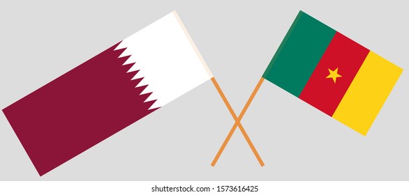 Crossed flags of Cameroon and Qatar. Official colors. Correct proportion. Vector illustration
