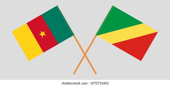 Crossed flags of Cameroon and Republic of the Congo. Official colors. Correct proportion