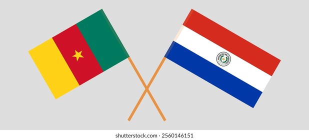 Crossed flags of Cameroon and Republic of Paraguay. Official colors. Correct proportion. Vector illustration.
