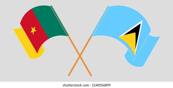 Crossed flags of Cameroon and Saint Lucia. Official colors. Correct proportion. Vector illustration
