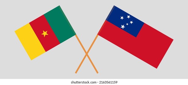 Crossed flags of Cameroon and Samoa. Official colors. Correct proportion. Vector illustration

