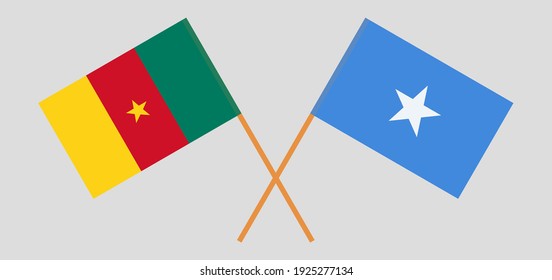 Banderas cruzadas de Camerún y Somalia. Colores oficiales. Proporción correcta