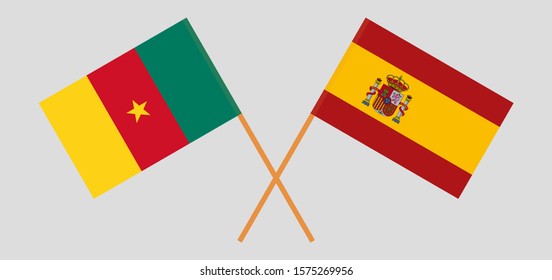 Crossed flags of Cameroon and Spain. Official colors. Correct proportion. Vector illustration
