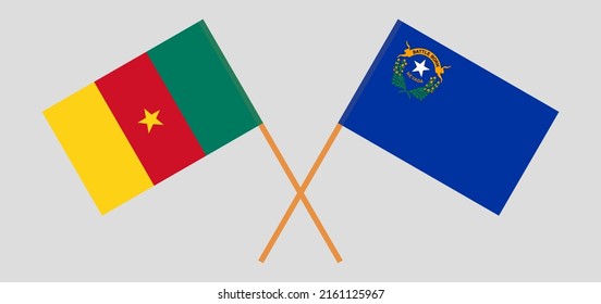 
Crossed flags of Cameroon and The State of Nevada. Official colors. Correct proportion. Vector illustration
