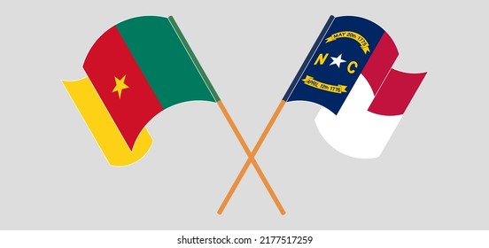 Crossed flags of Cameroon and The State of North Carolina. Official colors. Correct proportion. Vector illustration
