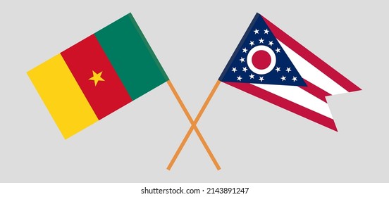 Crossed flags of Cameroon and the State of Ohio. Official colors. Correct proportion. Vector illustration
