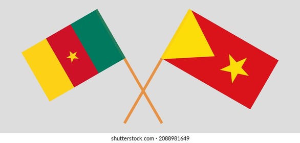 Crossed flags of Cameroon and Tigray. Official colors. Correct proportion