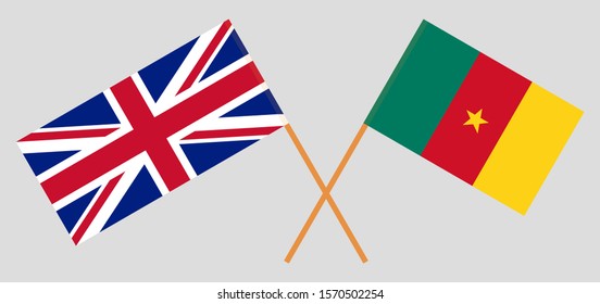 Crossed flags of Cameroon and the UK. Official colors. Correct proportion. Vector illustration
