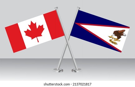 Crossed flags of Canada and American Samoa. Official colors. Correct proportion. Banner design